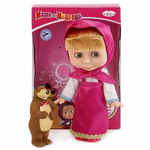 Интерактивная кукла Маша из серии Маша и Медведь, озвученная, с Мишкой, 25 см. (Карапуз, 83034S (18)sim)